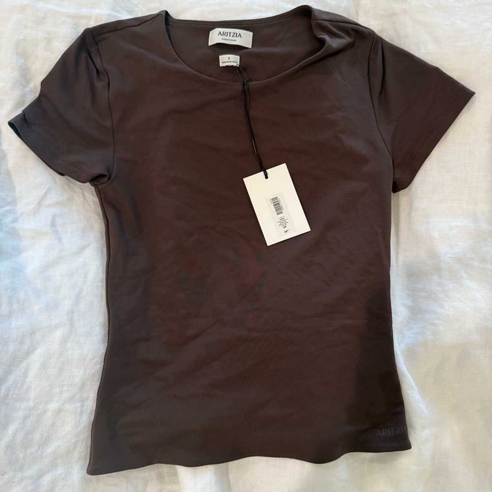Aritzia Chocolate Brown Short Sleeve Original Contour Crew T-shirt